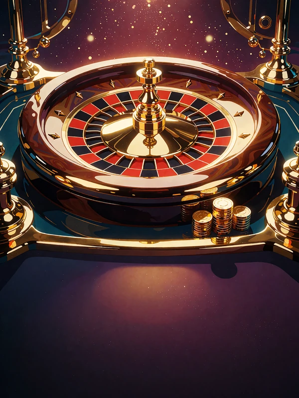Udsmykket guldroulettehjul med r&oslash;de og sorte lommer set ovenfra - live-spillet Mega Roulette