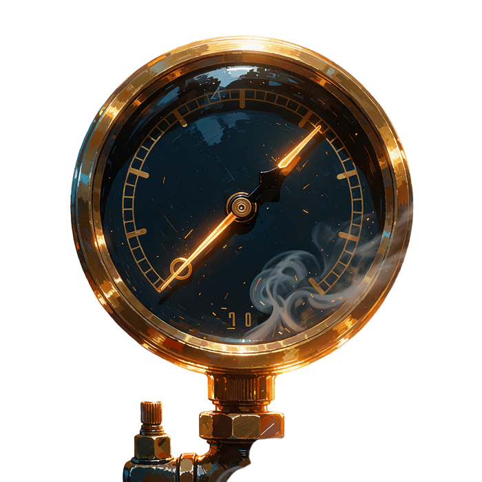 Rundt messingmanometer med navy skive og gylden n&aring;l mod h&oslash;jre - symbol p&aring; hurtige crypto-udbetalinger